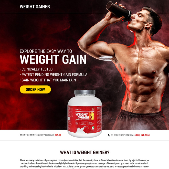 weight gain product selling responsive landing page Weight Gain example