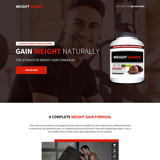 weight gain product selling responsive landing page design Weight Gain example