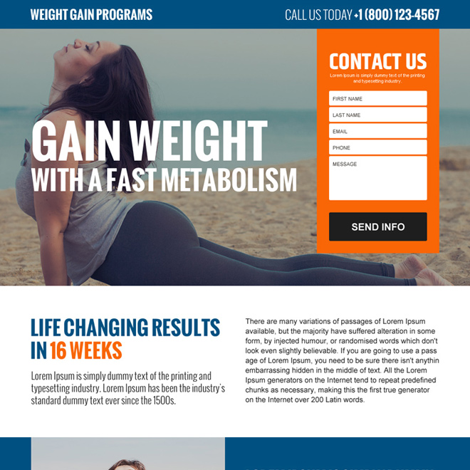 weight gain program lead funnel responsive landing page design Weight Gain example