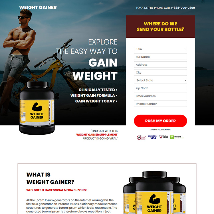 weight gain supplement responsive landing page