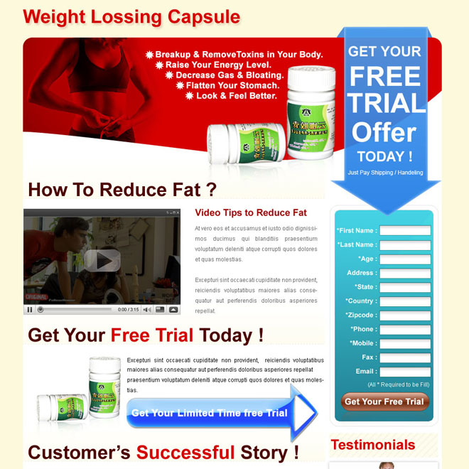 weight losing capsule clean and converting long lead capture landing page for sale Weight Loss example