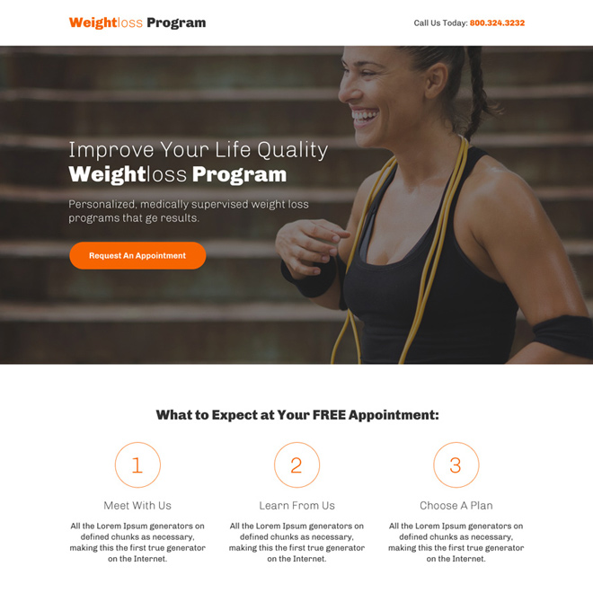 minimal weight loss program responsive call to action landing page Weight Loss example