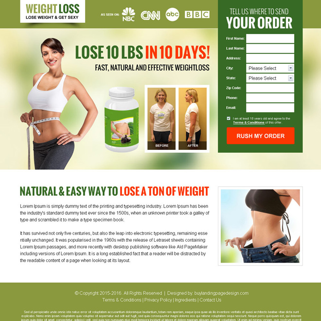 weight loss lead capture bank page design Weight Loss example