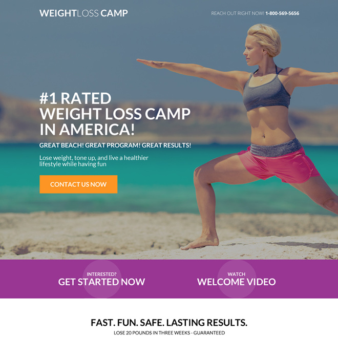 weight loss camp responsive landing page design Weight Loss example