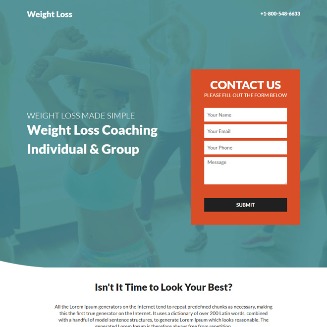 weight loss coach responsive landing page Weight Loss example