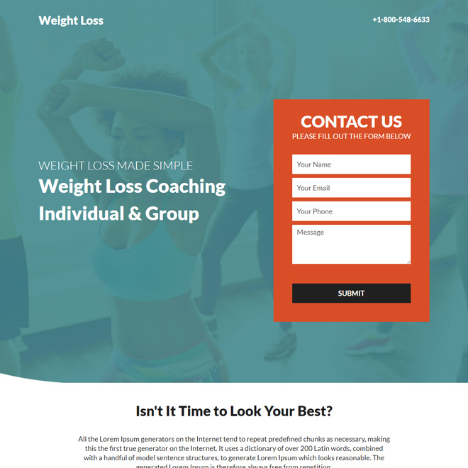 weight loss coach responsive landing page