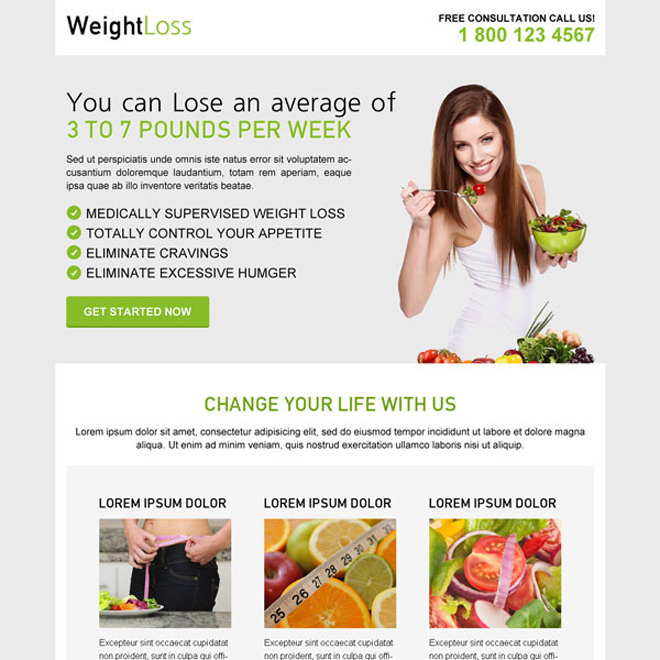 weight loss CTA responsive landing page Weight Loss example