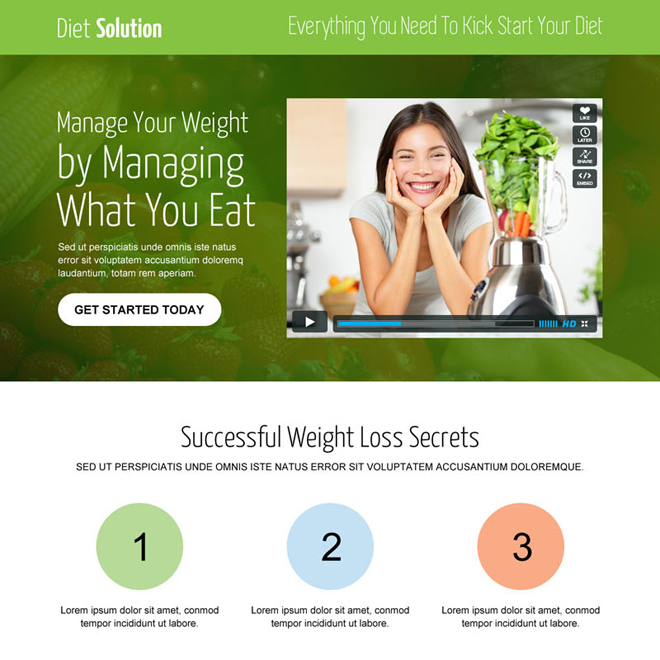 weight loss diet solution video call to action converting landing page Weight Loss example