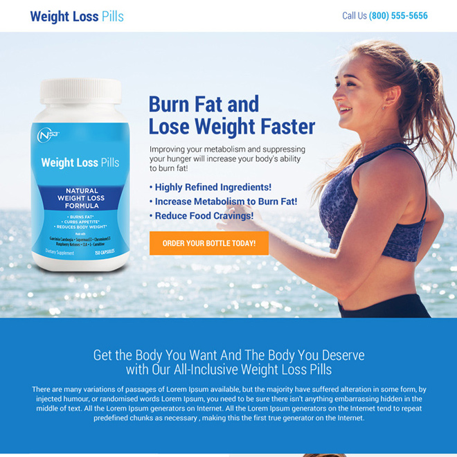 weight loss pills selling responsive landing page Weight Loss example