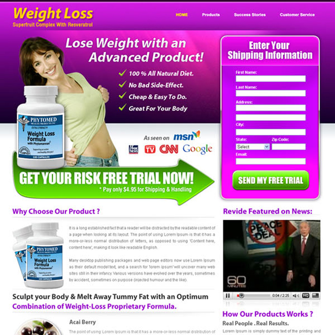 weight loss product lead capture landing page design templates Weight Loss example