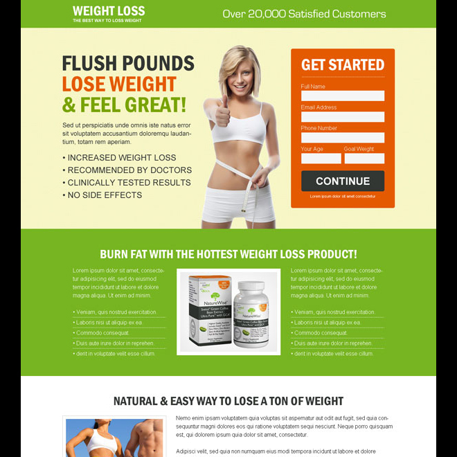 creative and appealing weight loss product selling responsive landing page design template