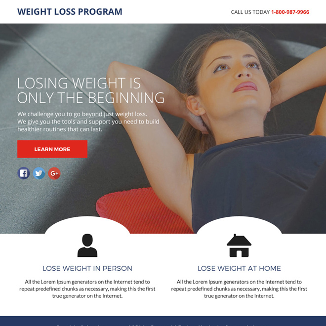 weight loss program lead funnel responsive landing page design