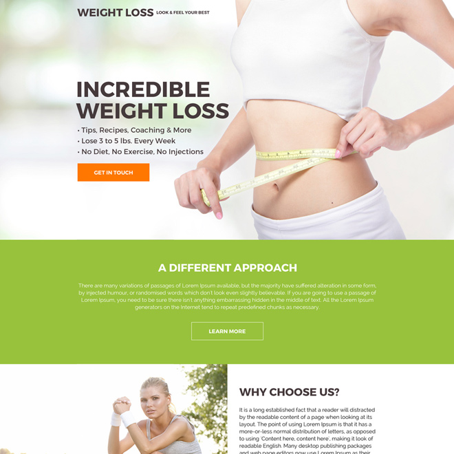 minimal weight loss diet responsive landing page design