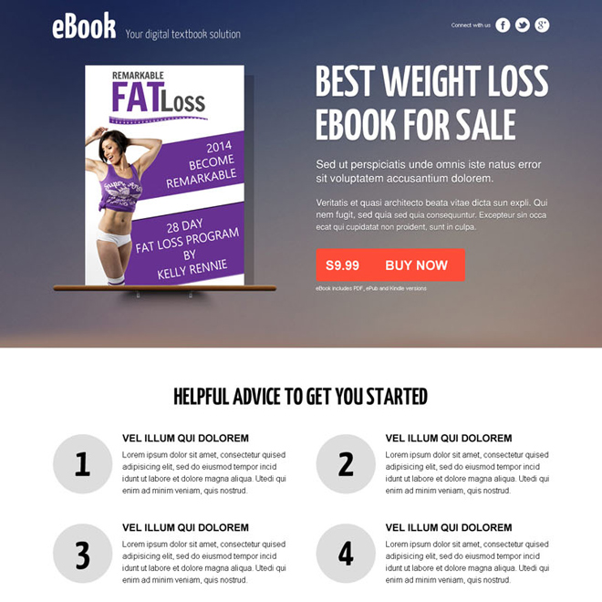 weight loss responsive ebook landing page design with video Ebook example