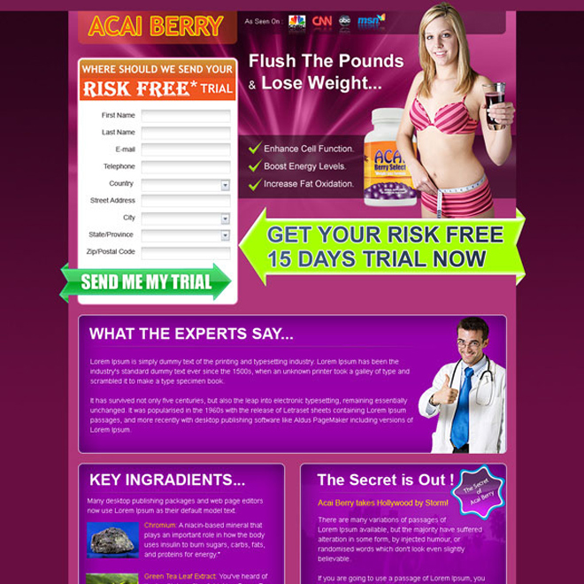 weight loss risk free trial lead gen landing page for sale