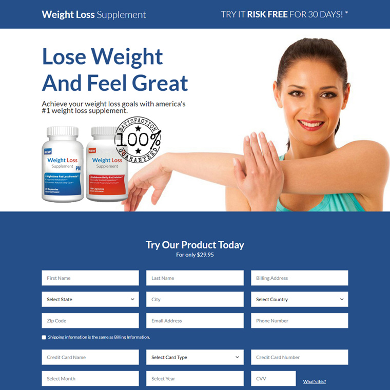 weight loss supplement responsive landing page Weight Loss example