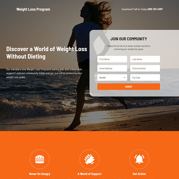 weight loss program lead capture landing page