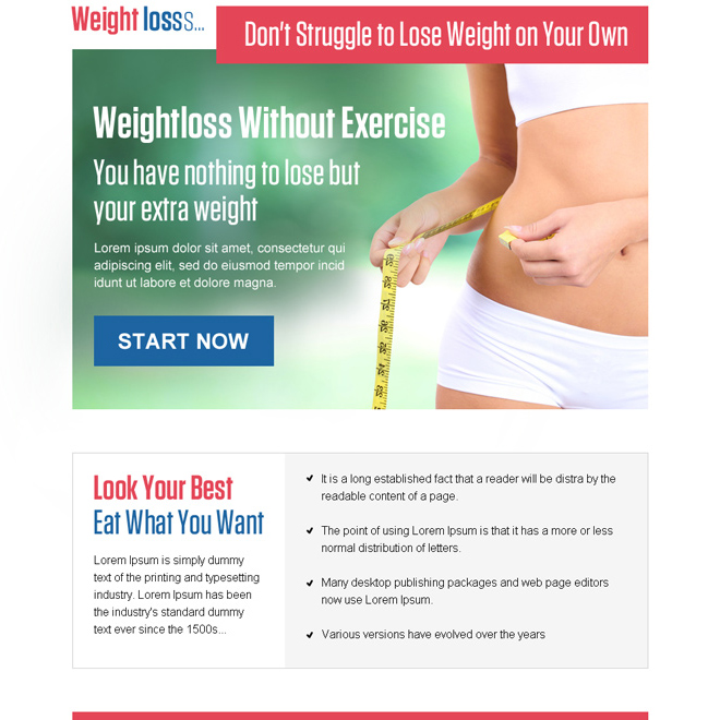 weight loss without exercise ppv landing page design