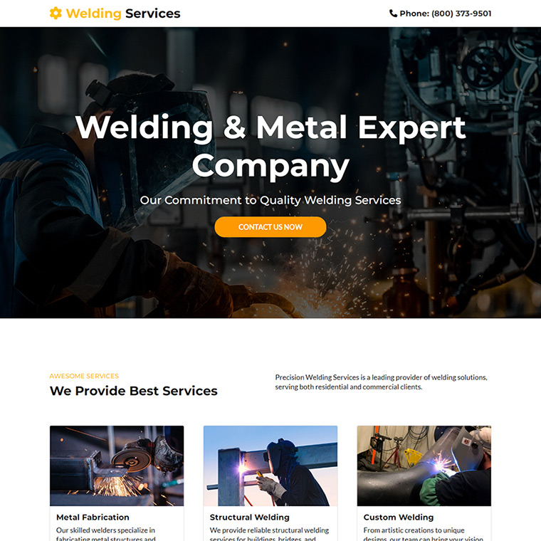 industrial welding services lead capture landing page Industrial example
