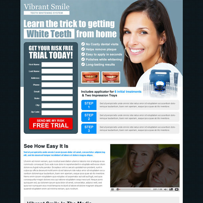 vibrant smile risk free trial lead capture landing page to boost your 