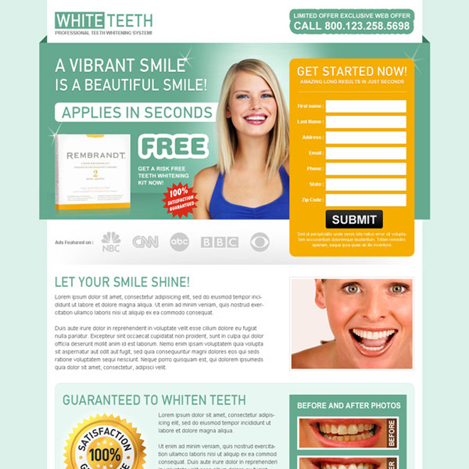 teeth whitening clean and user friendly long lead capture landing page