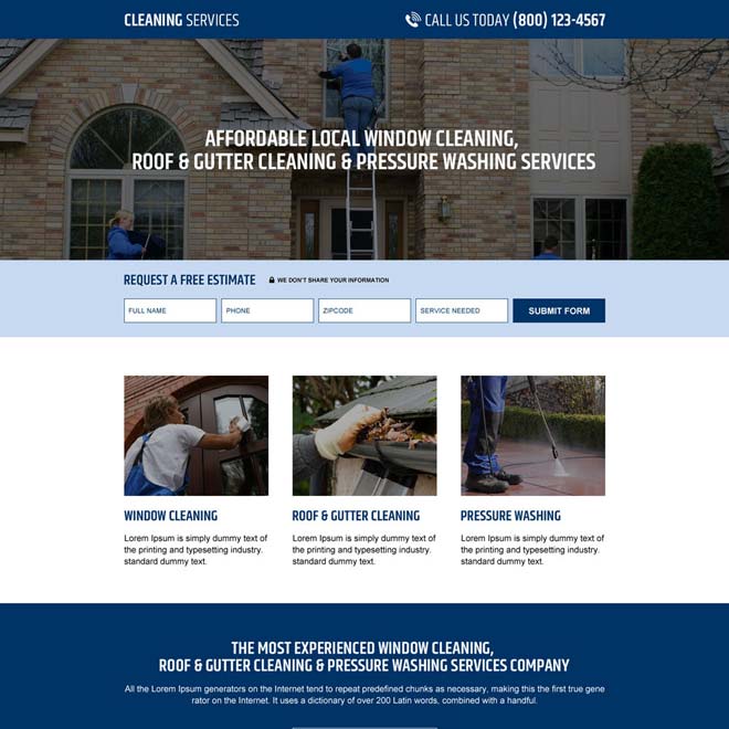 responsive gutter cleaning and pressure washing service company landing page