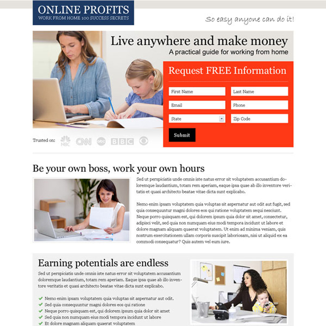 online profits 2 column effective and converting lander design to improve your conversion rates