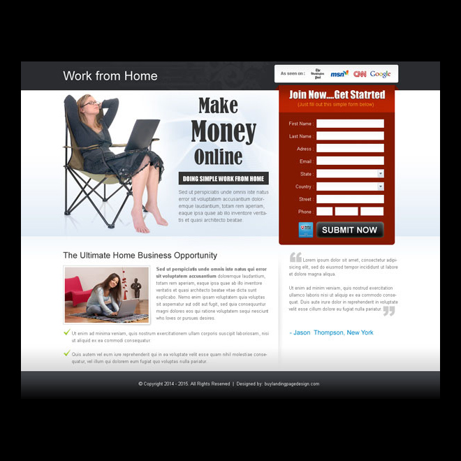 make money online clean and effective landing page