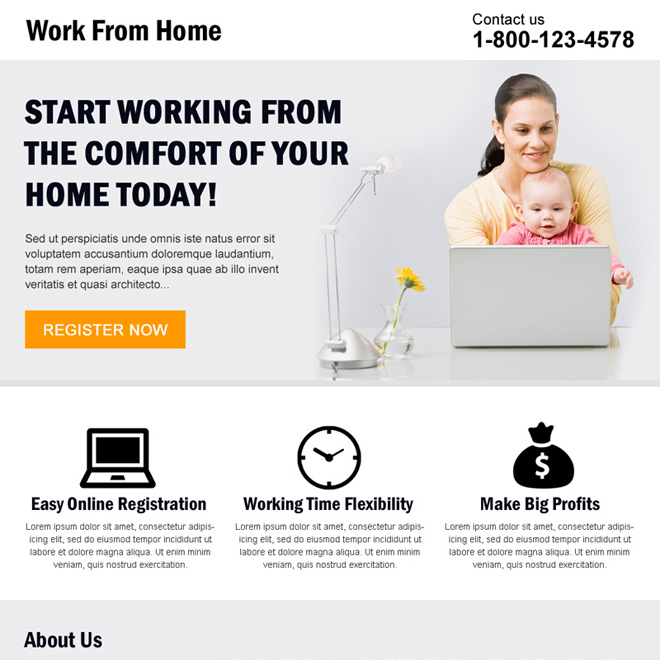 minimal work from home responsive landing page