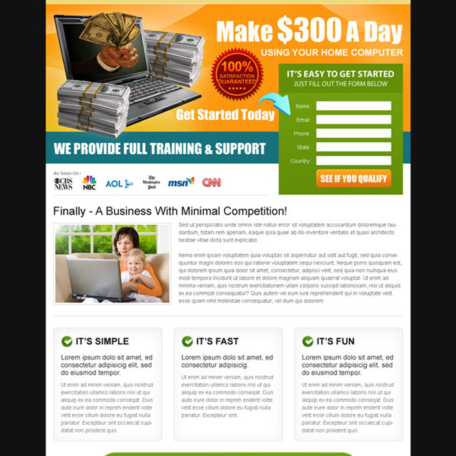 work from home lead capture effective landing page Work from Home example