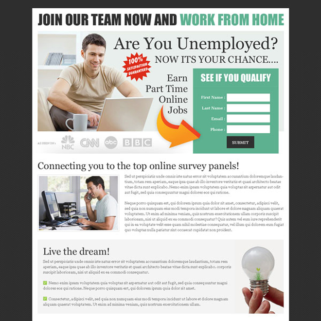 earn part time from online jobs most effective and converting landing page