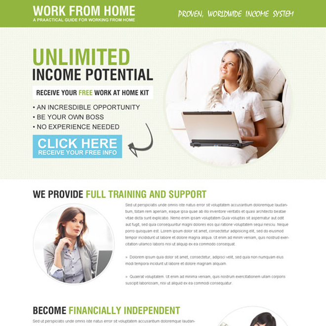 minimal work from home responsive landing page design