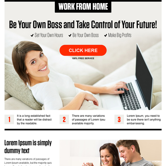 work from home responsive pay per click landing page Work from Home example