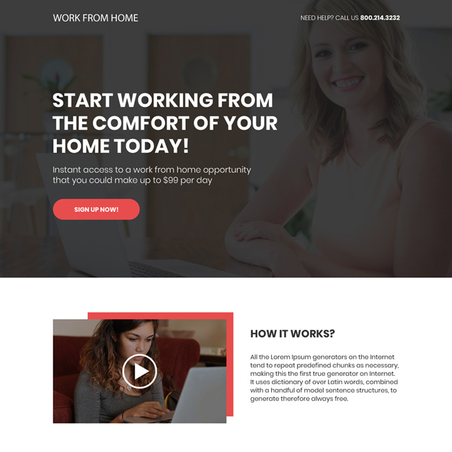 work from home opportunity sign up capturing bootstrap landing page Work from Home example