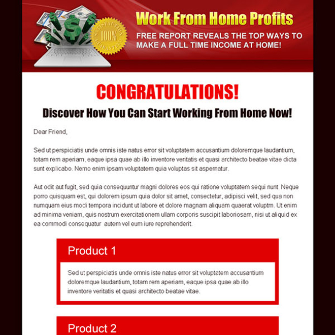 work from home profits add to cart sales page design