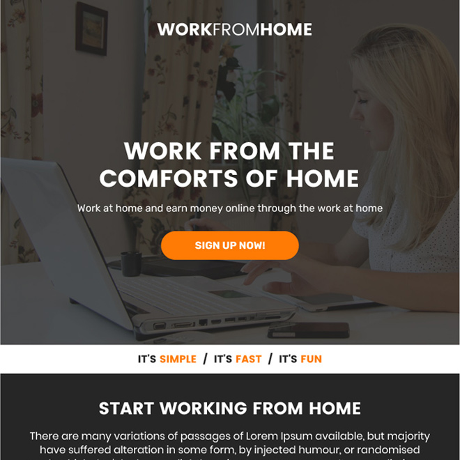 work from home sign up capturing ppv landing page