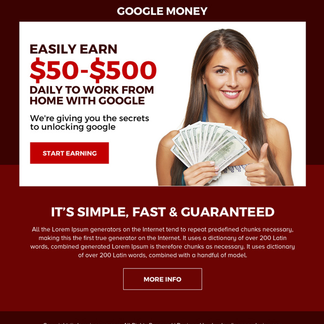 work from home with google ppv landing page design Google Money example