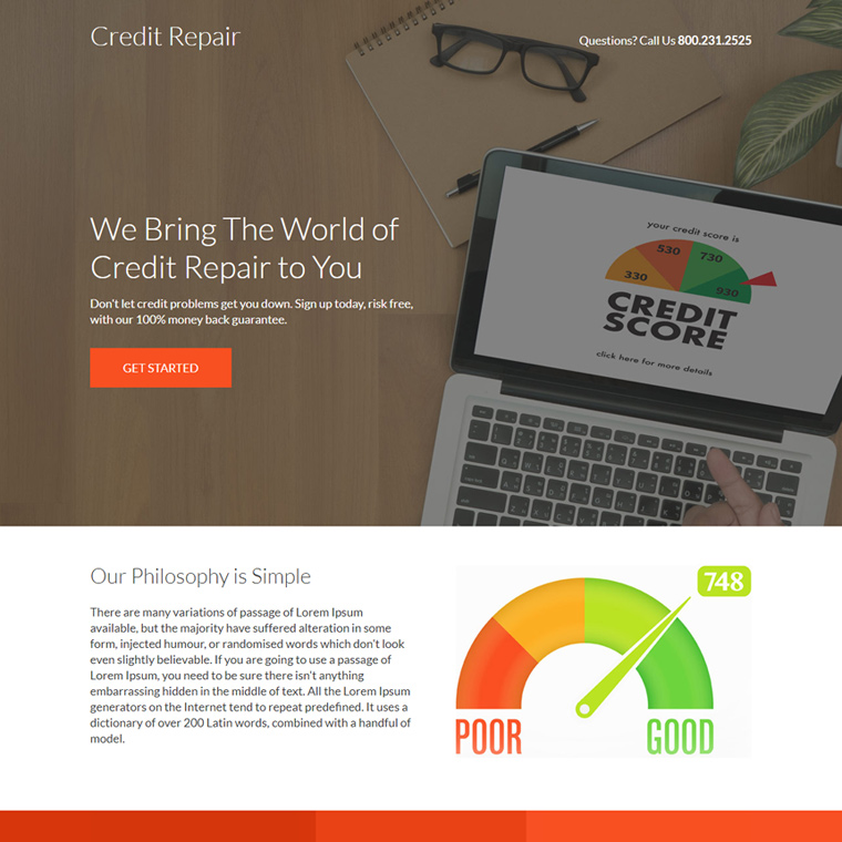 minimal credit repair service responsive landing page design