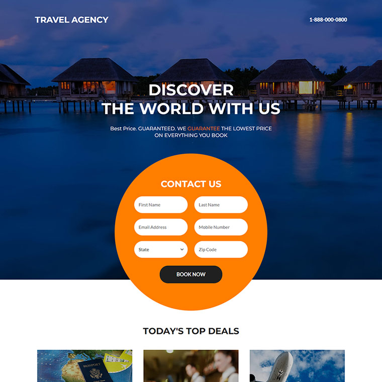 international travel agency lead capture landing page Travel example