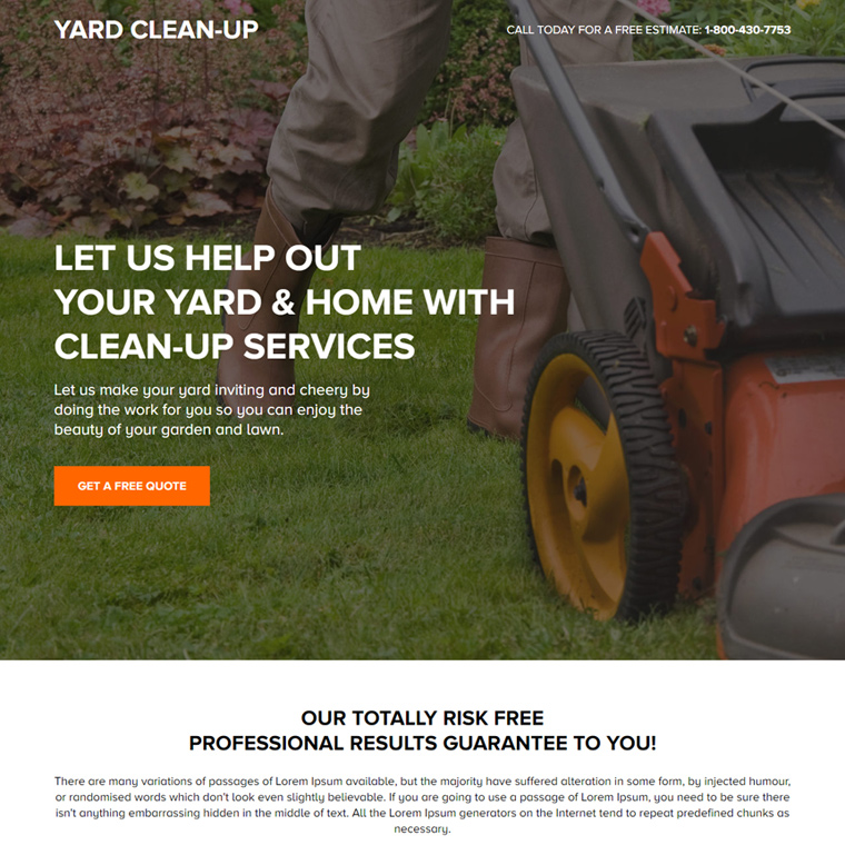 yard cleanup services responsive landing page design Cleaning Services example
