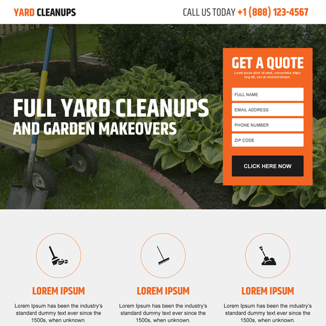 yard cleaning lead generating responsive landing page design