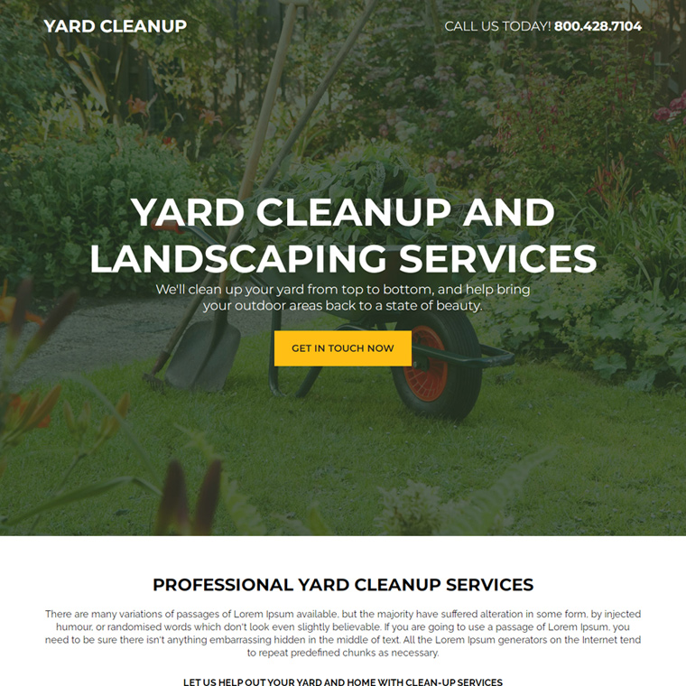 yard cleanup and landscaping service landing page Cleaning Services example