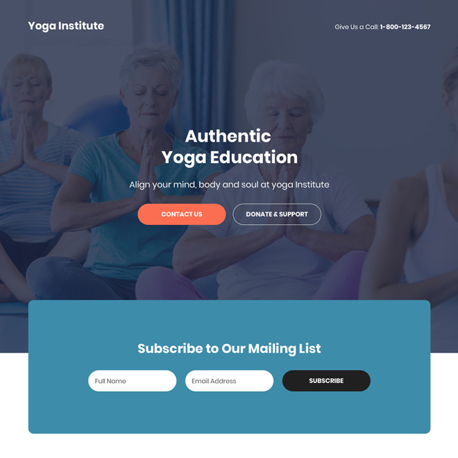 authentic yoga education bootstrap landing page design Health and Fitness example