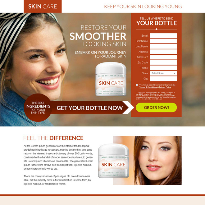 skin care product selling best bank page design Skin Care example