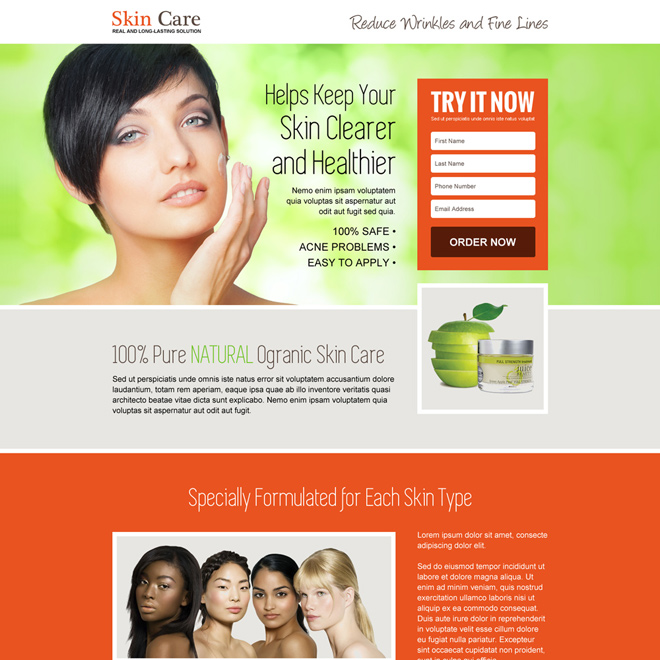 responsive youthful glowing skin care landing page design