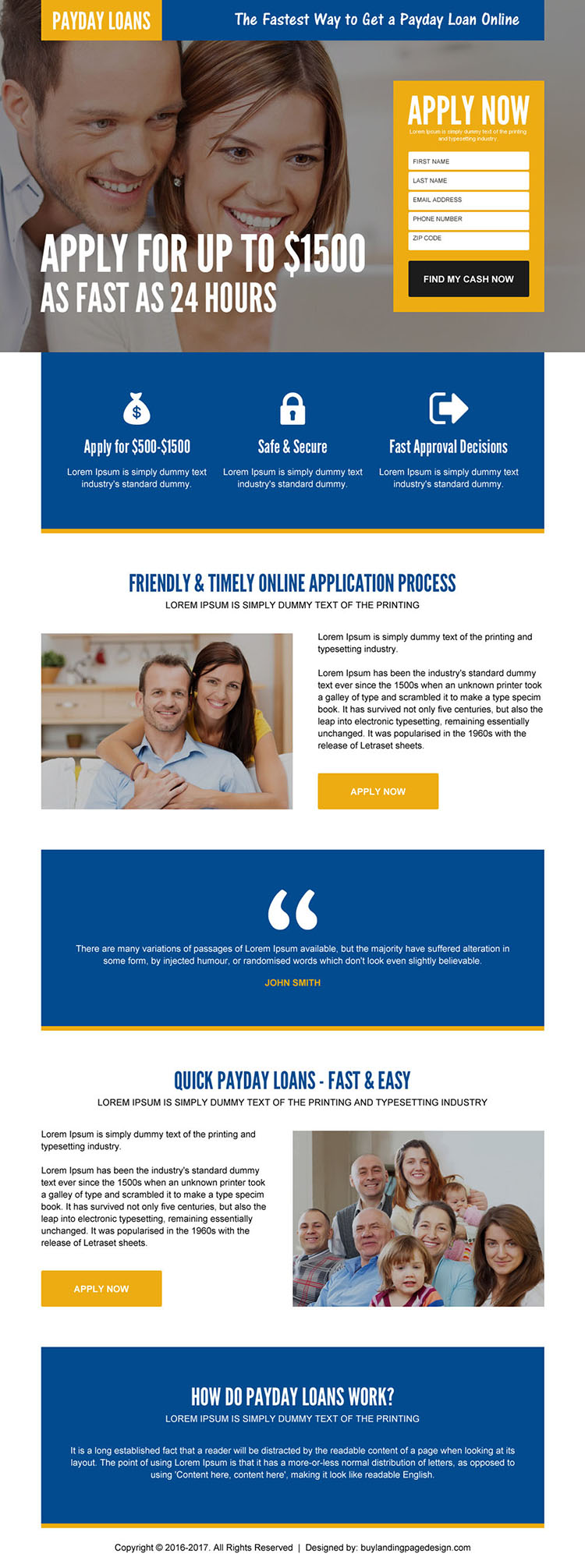 24 hours payday cash loan lead funnel mobile friendly landing page