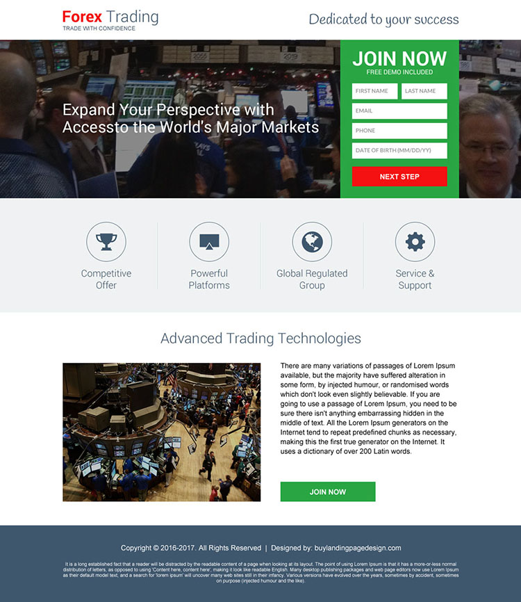 responsive forex trading brokers mini landing page design