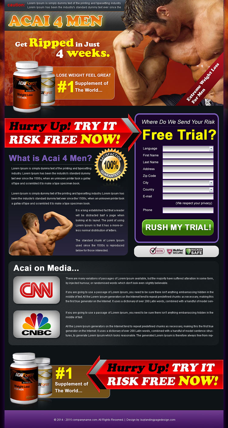 acai berry bodybuilding for man landing page design