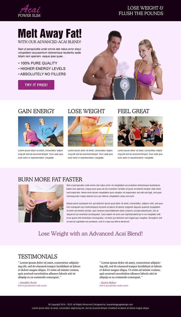 acai power slim clean responsive weight loss squeeze page design