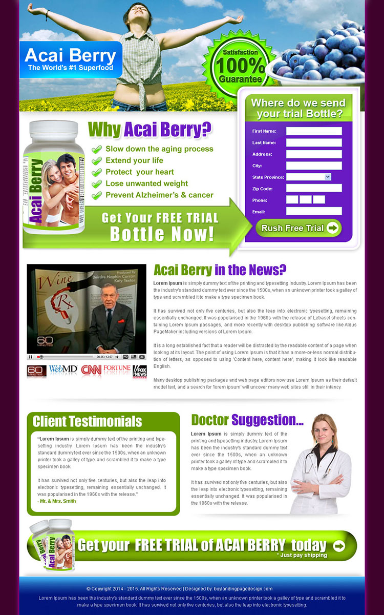 acai berry clean and converting lead capture weight loss landing page design for sale
